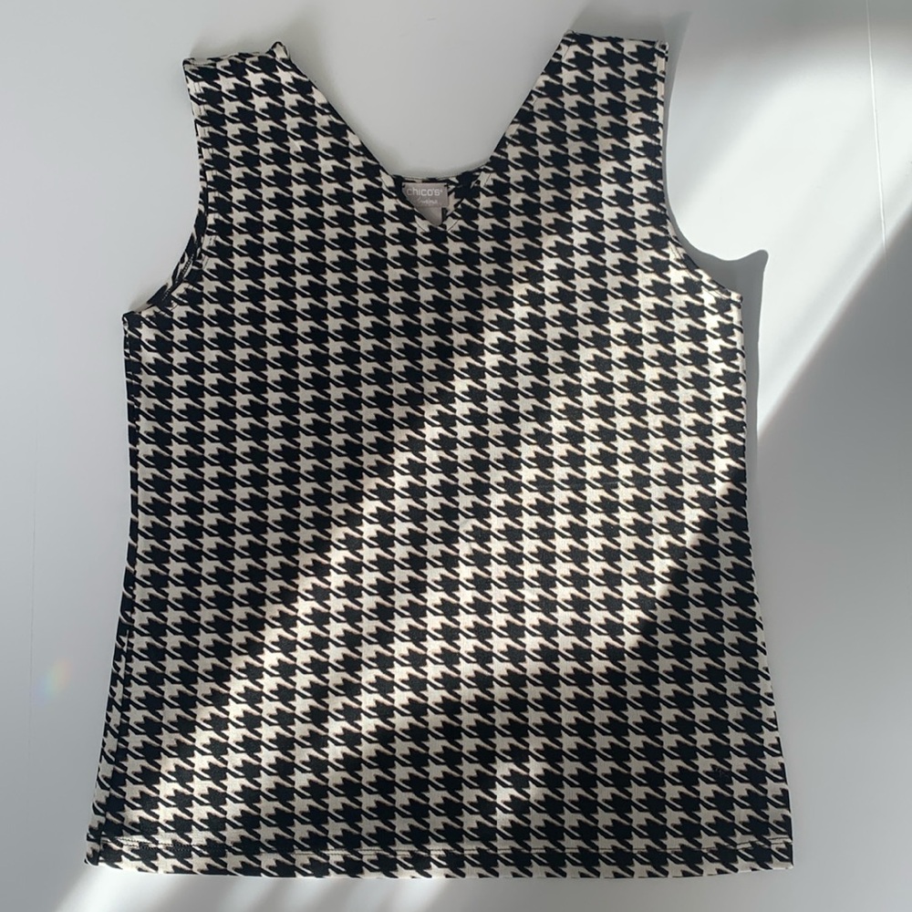 CHICOS TRAVELER HOUNDSTOOTH DRESSY TANK SIZE 8-10